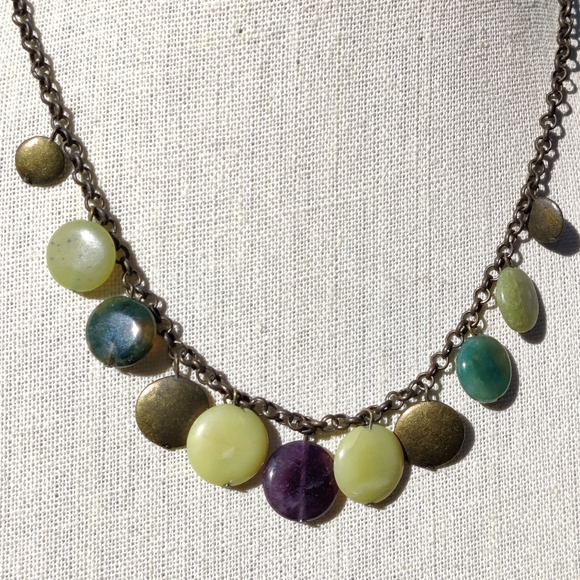 Yellow jade and amethyst necklace - Picture 2 of 7